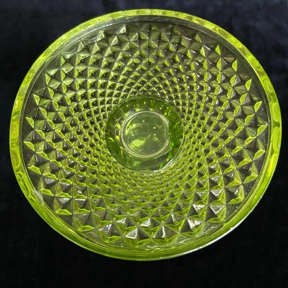 Stunning Vintage Lime Green Pressed Glass Candleholder for both Taper or Pillar